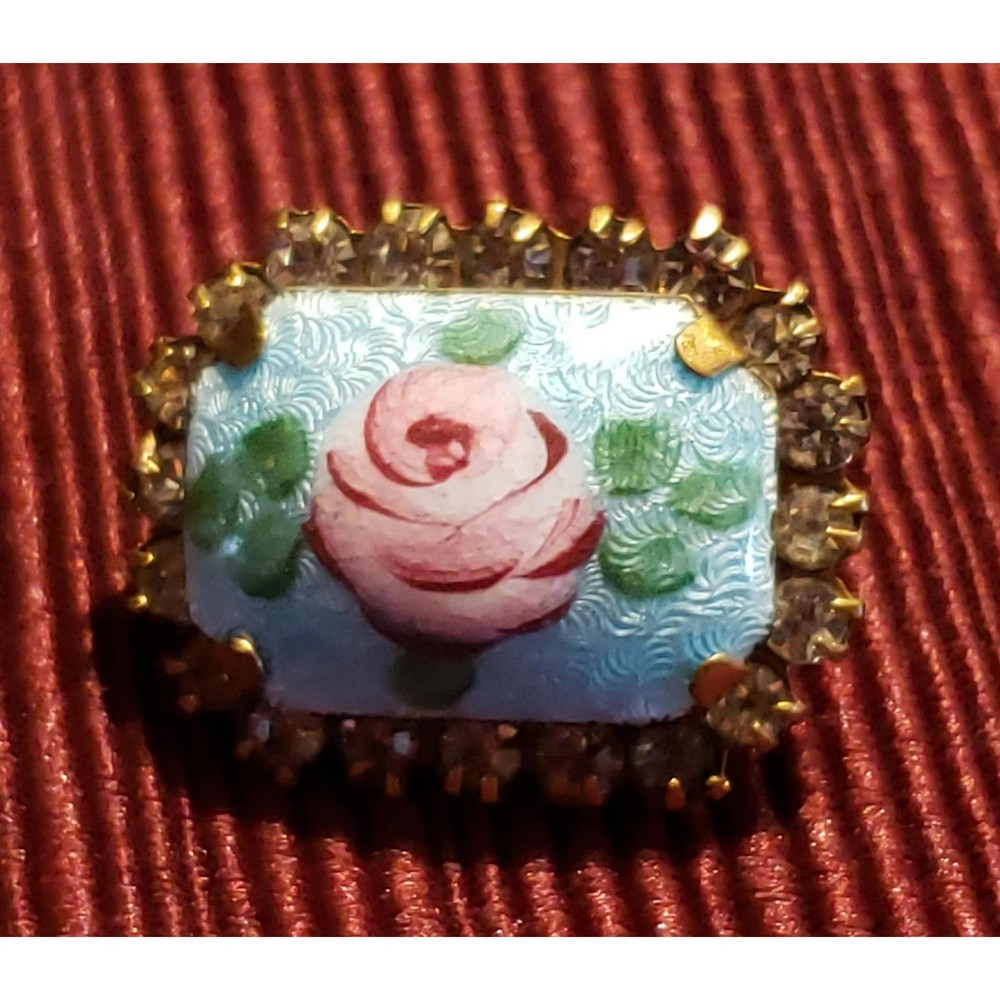 Vintage Unsigned Rose Pin, Rectangular Shape Broo… - image 4
